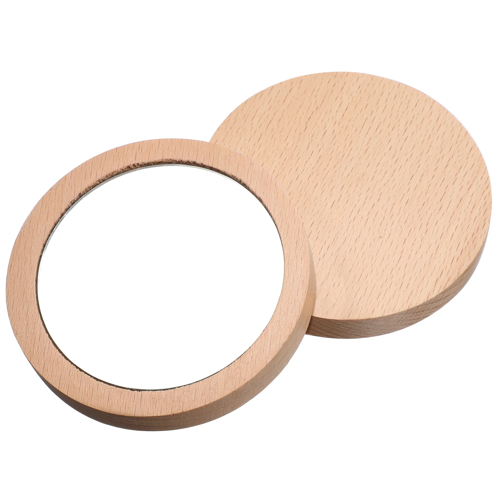 2 قطعة مرآة مكياج صغيرة مستديرة مدمجة محمولة بجيب زجاجي خشبي مرآة خفيفة الوزن هدية سفر للأصدقاء الإناث