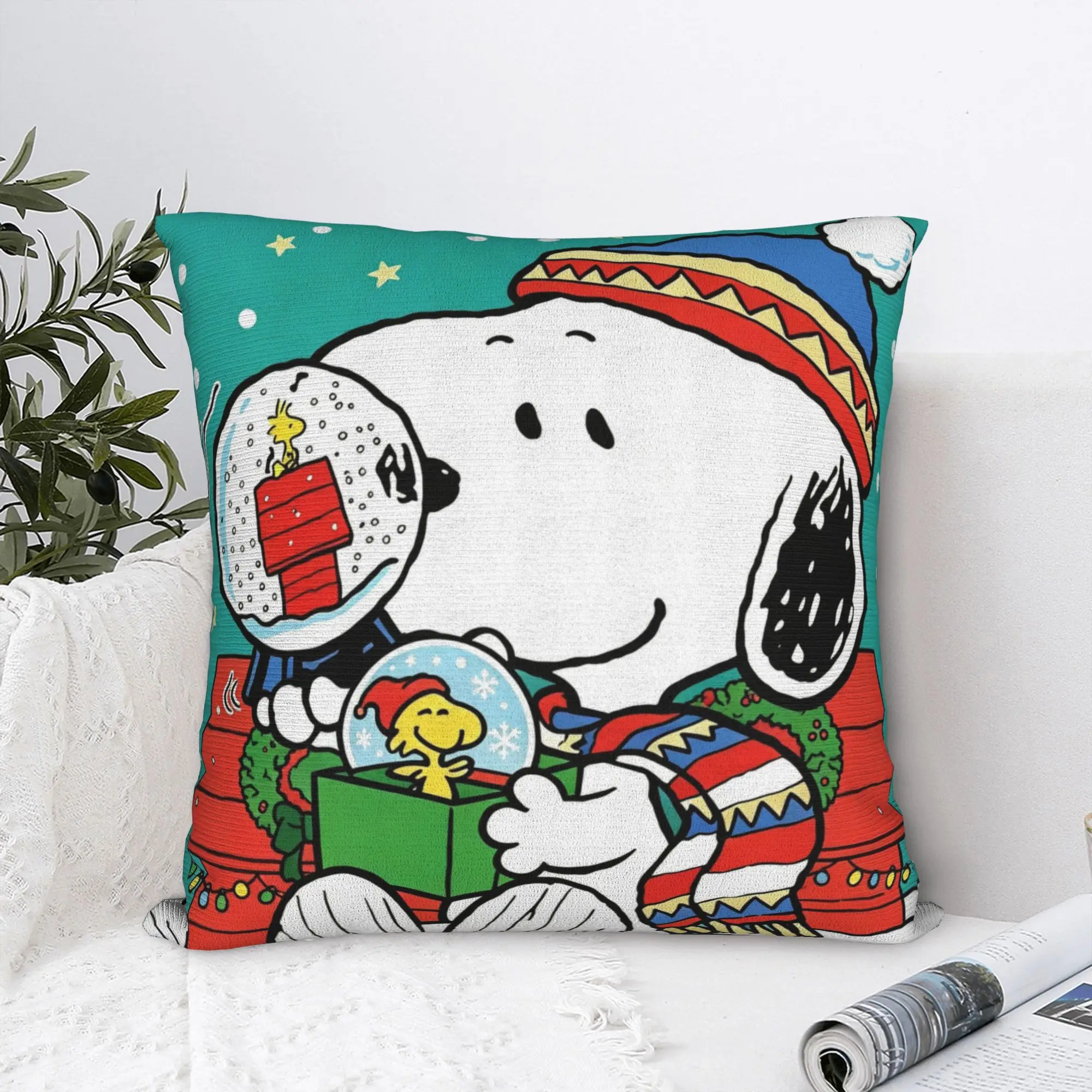 S-Snoopys Xmas Christmas Cartoon Square Pillow Cases  Cushion Cover Creative Zippered Decor Throw Pillow Case Cover for Sofa 18