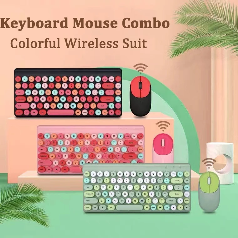 Fashion 2.4G Wireless Keyboard and Mouse Set Pink Mini Multimedia Keyboard Mouse Combo Kit For Desktop Laptop Gamer Accessories