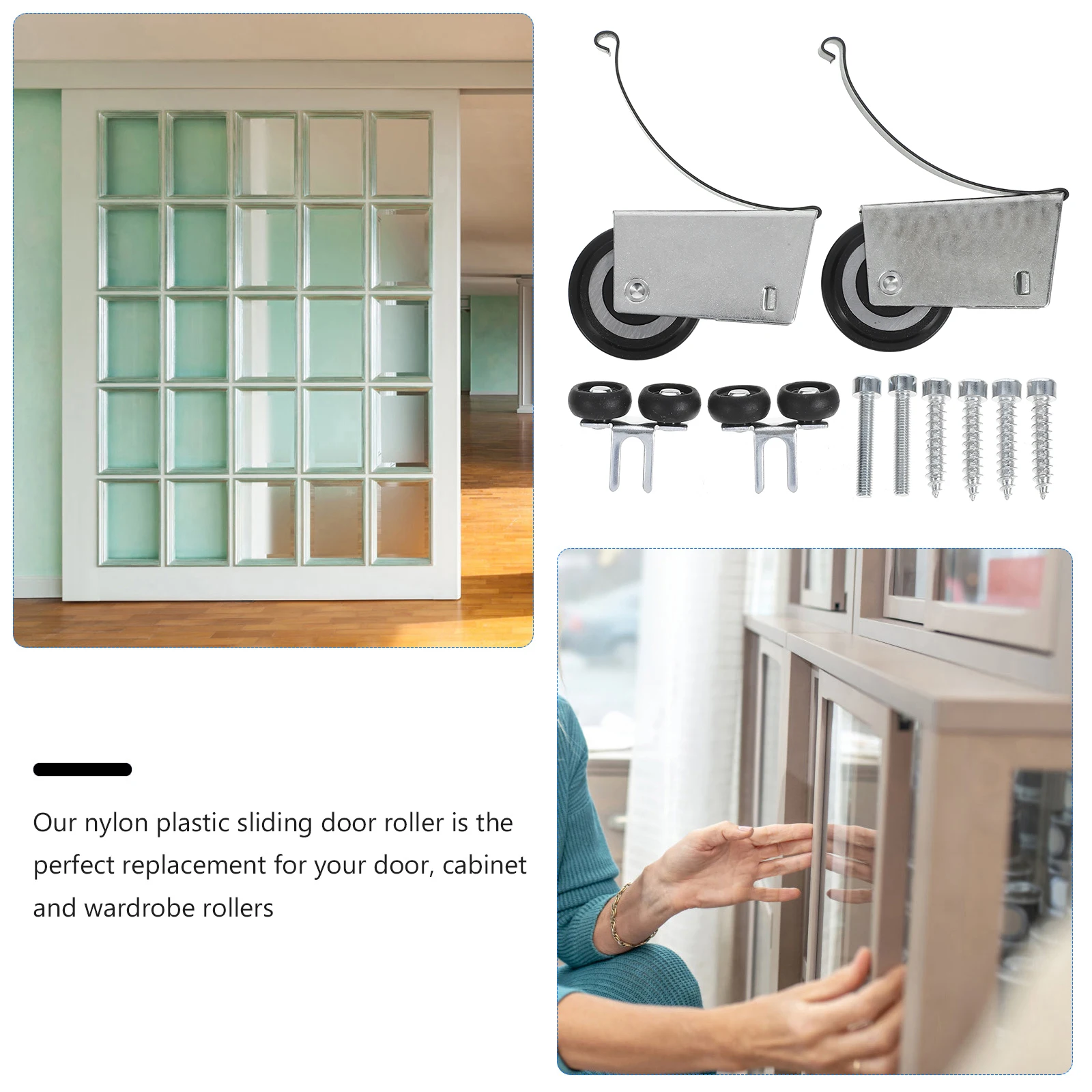 

1Set Sliding Door Roller Metal Durable Smooth Operation Sliding Glass Door Pulley Window Cabinet Track Wardrobe Drawer Accessory