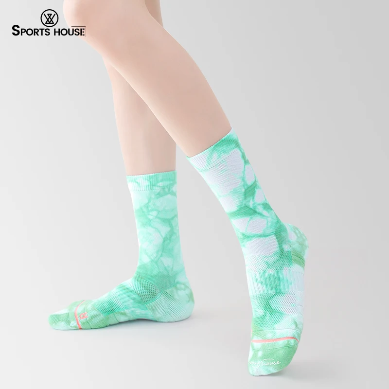 Women's High Quality Mid-Cut Tie-Dye Funny Fahion Sports Socks Aero Anti-Slip Mesh Quick-Dry For Outdoor/Running/Gym Essentials