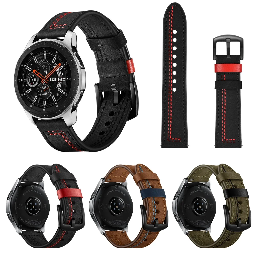 

22mm 20mm Leather strap For Samsung Galaxy Watch Gear S3/Active 2/Huawei Watch GT2 breathable bracelet band For Amazfit GTR/GTS