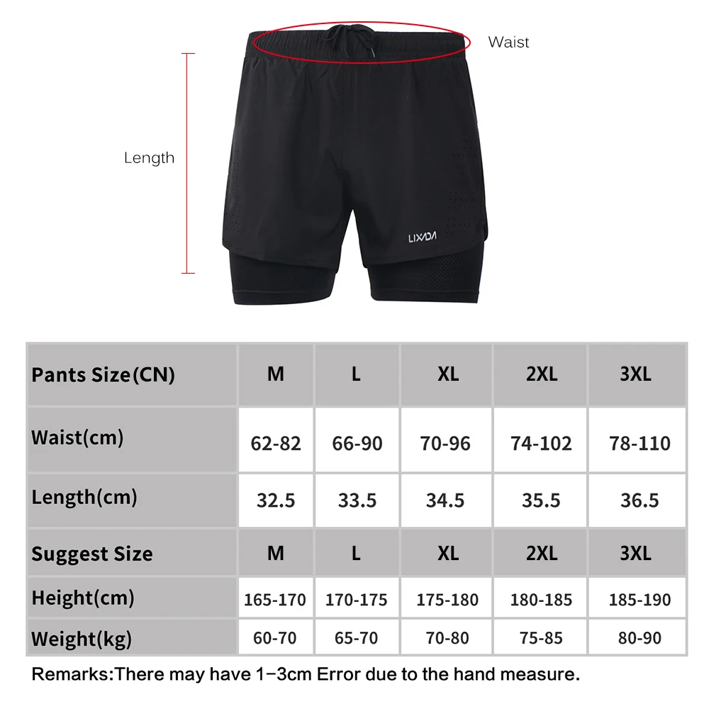 Lixada Men's 2-in-1 Running Shorts Quick Drying Breathable Active Training Exercise Jogging Cycling Shorts with Longer Liner image 6
