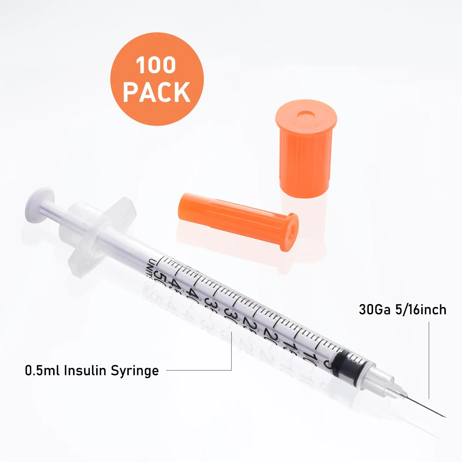 100 Stück 0,5ml 0,3ml Einweg-Insulinspritzen mit Nadel, Steril, Einzeln Verpackt für Tiermedizin – Detail 1