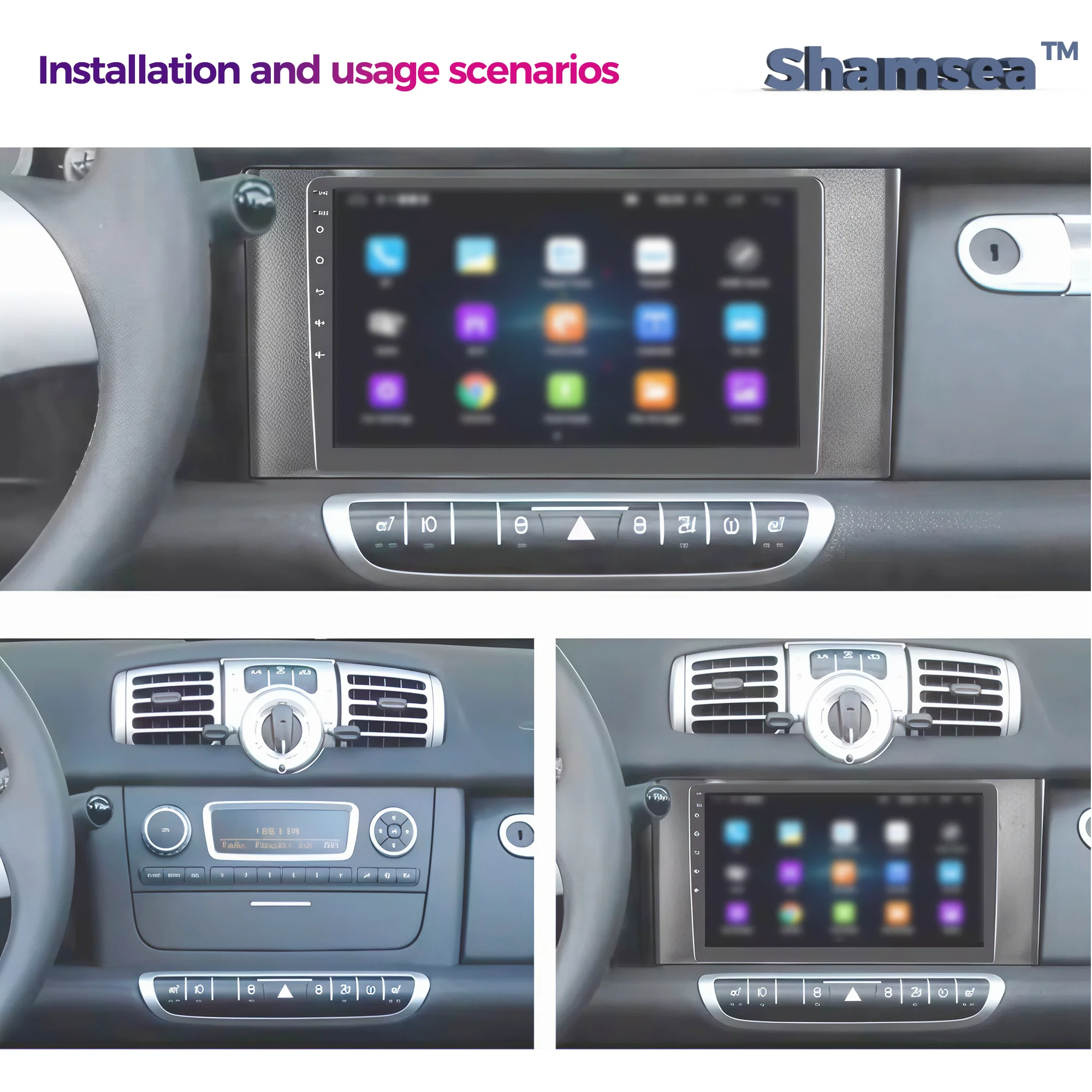 Car Radio Upgrade Kit 9 Inch Android Navigation Frame Dashboard Panel for Mercedes-Benz Smart Fortwo 2011-2015 Stereo Bezel