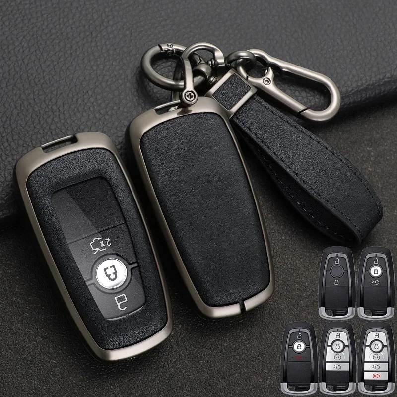 

Zinc Alloy + Leather Car Key Case For Ford Fusion Mustang Explorer F150 F250 F350 EcoSport Edge S-MAX Ranger Lincoln Mondeo