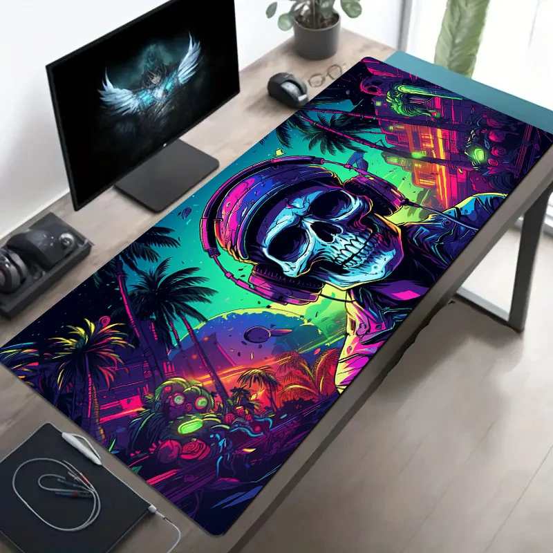 

Vibrant Skeleton Music Mouse Pad with Neon Aesthetic Design, Large Gaming and Office Laptop Mat, Durable Mouse Pads