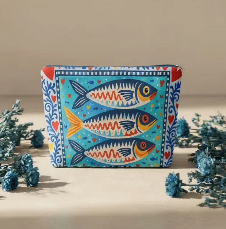Cosmetic Bag Portuguese Traditional Sardine Stylish Zippered Wallets, Work Snack Bags, Skincare Double-Sided Cosmetic Bags
