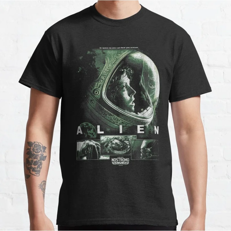 

A L I E N - Nostromo 80s Vintage sci fi Alien Horror movie scary Xenomorph Ripley Graphic T Shirts large size Adult tops S-6XL