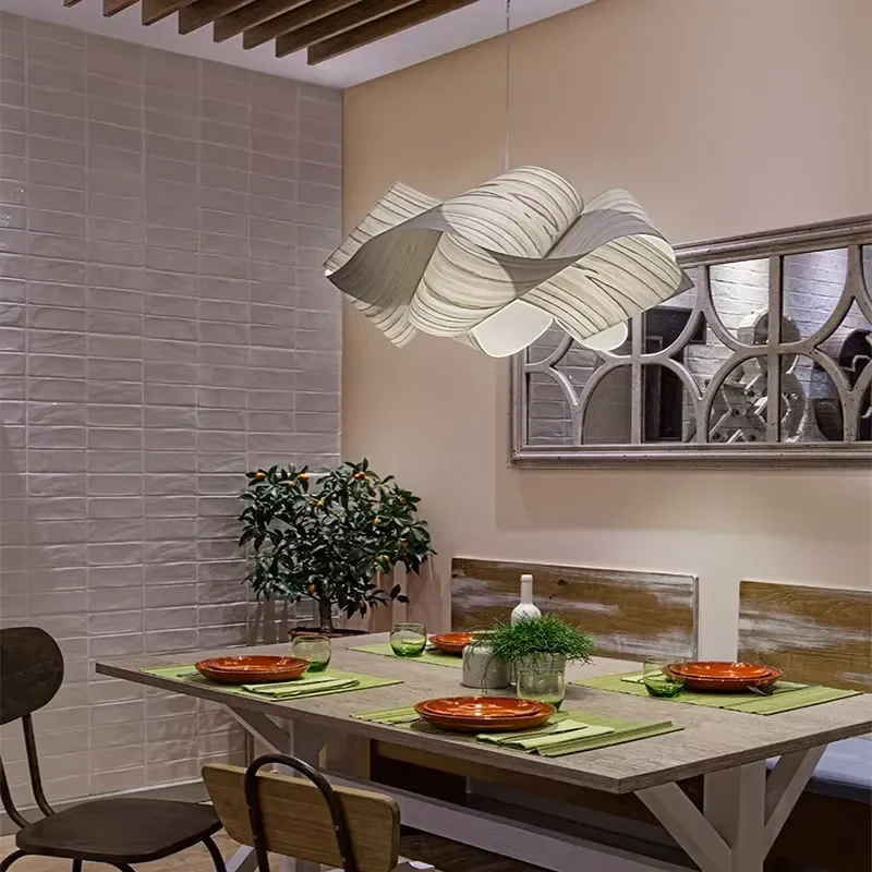 Modern Wooden Ceiling Chandelier E27 Glass Pendant Light Long Chain Hanging Lamp for Restaurant Hotel Lobby Decor Custom