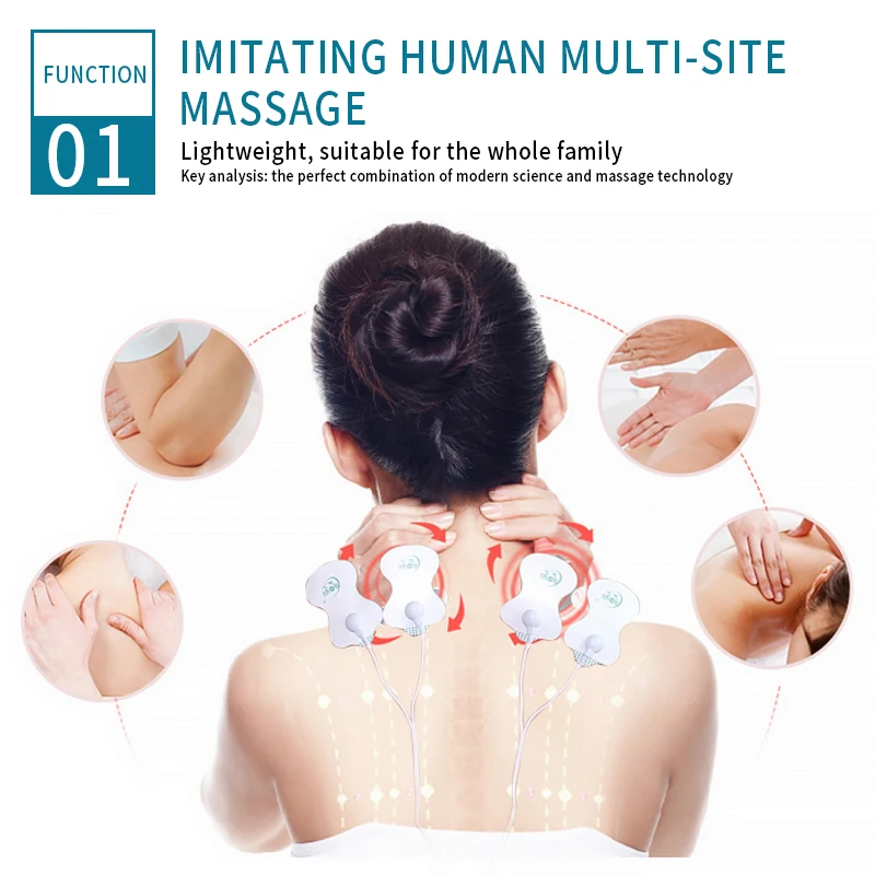8 Modes Electric TENS EMS Dual Output Acupuncture Massager Men Women Body Neck Back Massager Muscle Stimulator Pain Relief Tool