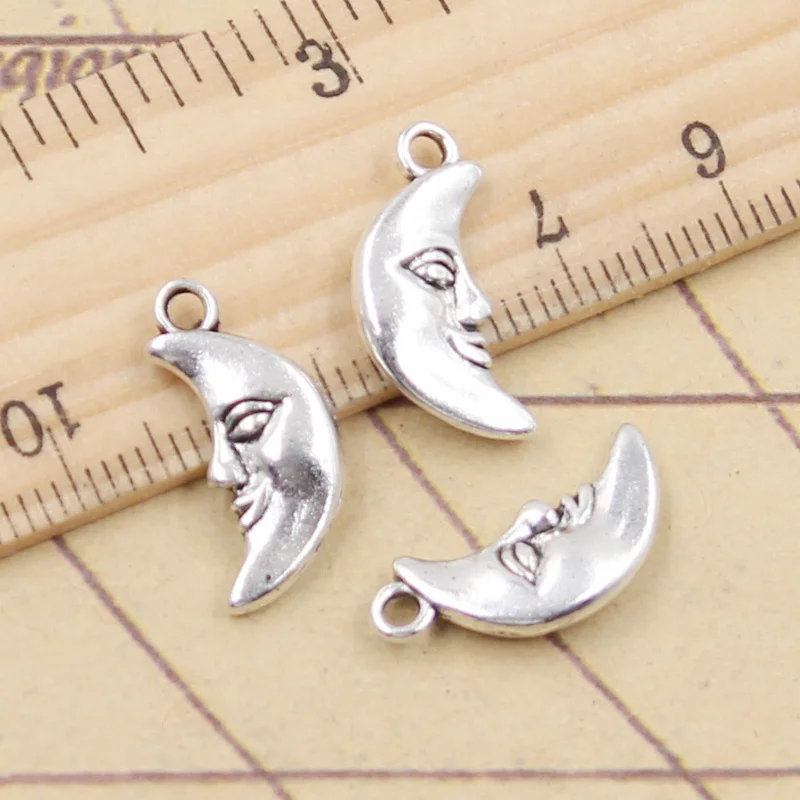 20pcs Charms Moon Face 19x9mm Tibetan Bronze Silver Color Pendants Antique Jewelry Making DIY Handmade Craft