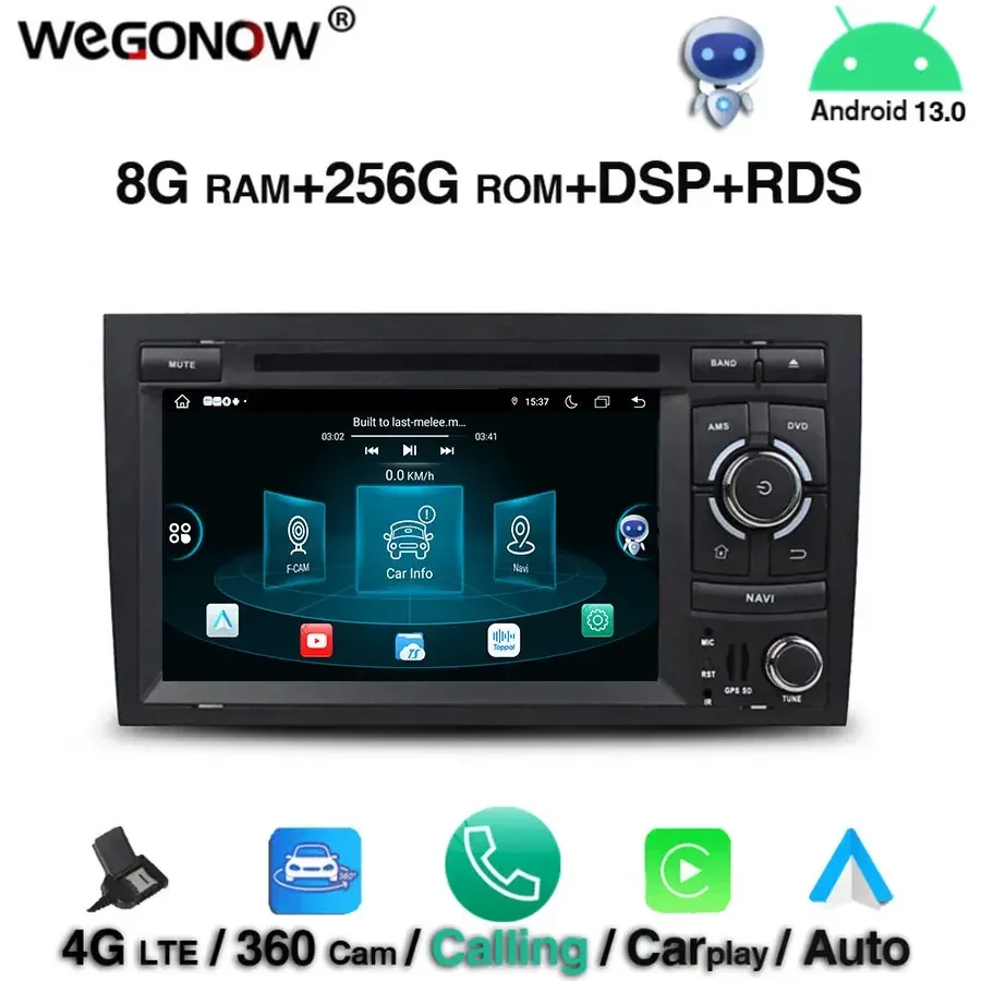 

360 DSP Android 13.0 8 ГБ 256 ГБ Автомобильный DVD-плеер Wi-Fi 4G RDS RADIO GPS Карта для Audi A4 B8 S4 B6 B7 RS4 8E 8H B9 Seat Exeo 2002-2008