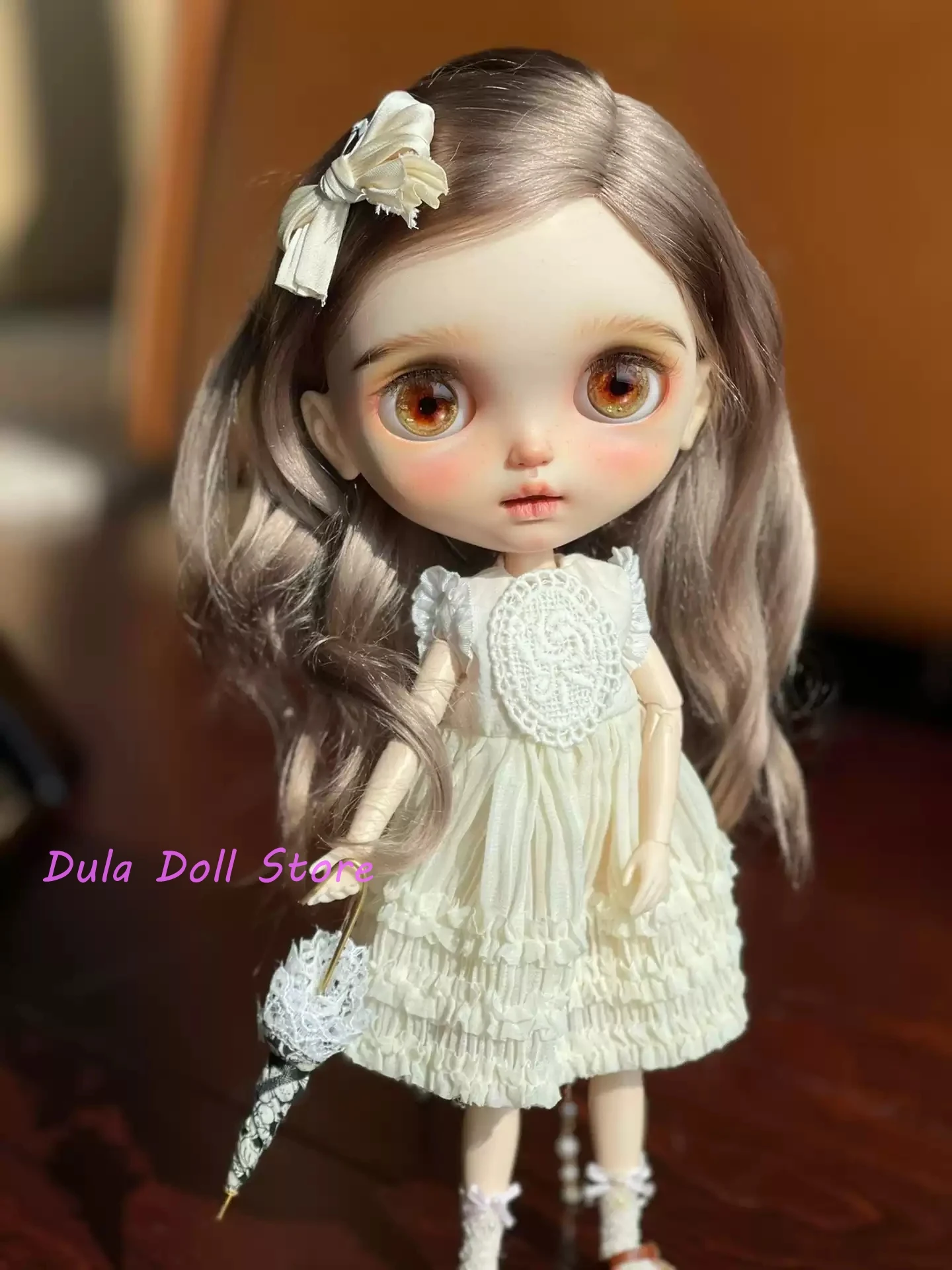 Dula Doll Clothes Dress Beige lace small parasol set Blythe ob24 ob22 Azone Licca ICY JerryB 1/6 Bjd Doll Accessories