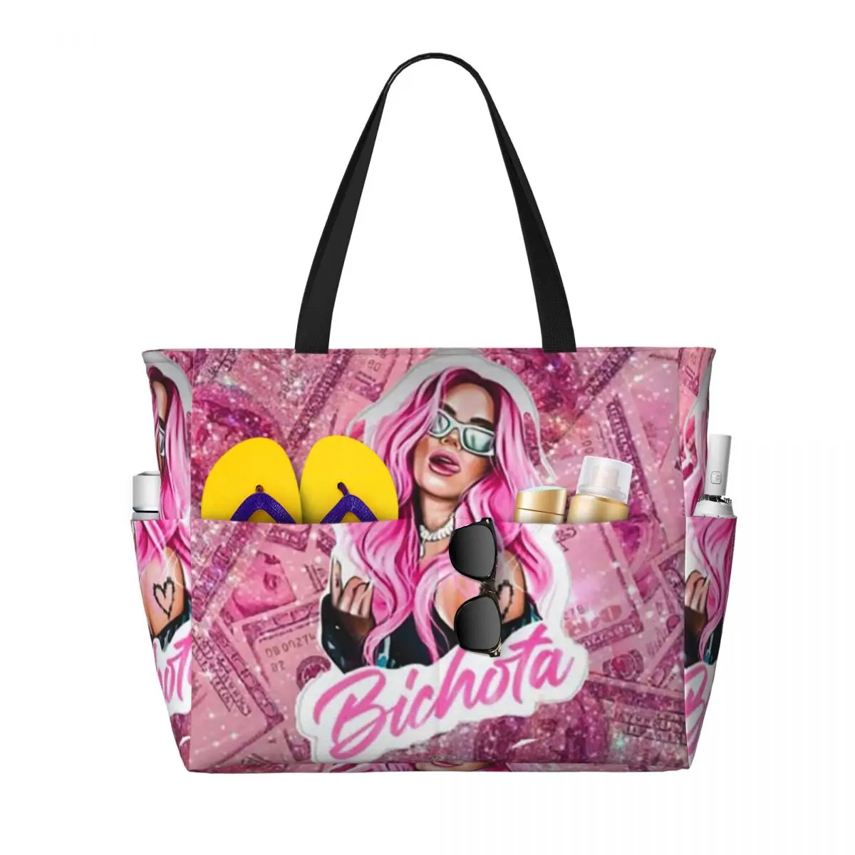 

Karol G Happy Valentines Day Beach Tote Bag Sport Gym Yoga Duffle Large Tote Bag Women Travel Bag Fitness bag