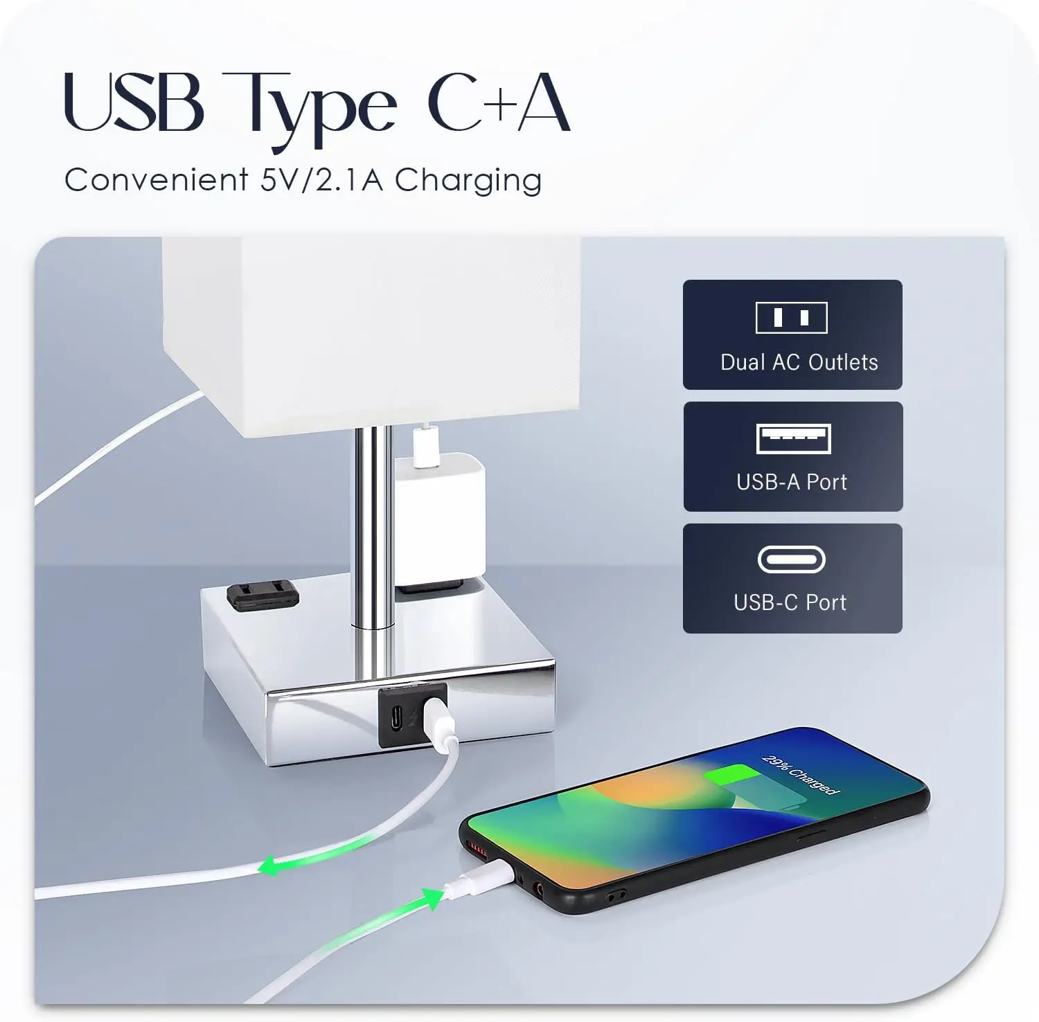 

Soilsiu Set Of 2 Bedside Table Lamp 3 Way Dimmable Nightstand Lamp With Usb C & Usb A Charging Port, 2 Ac Outlets, 3000K Led