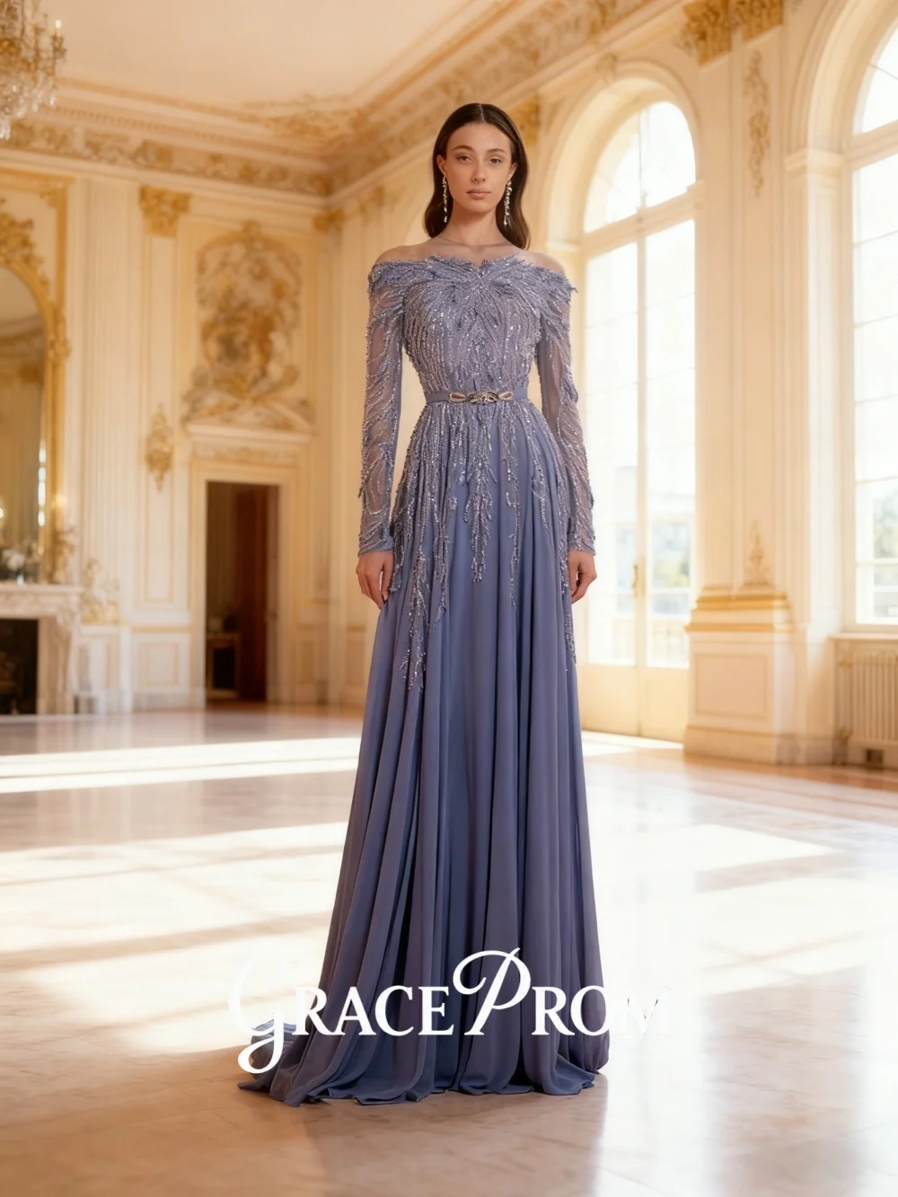 Elegancka suknia wieczorowa GraceProm z prześwitującym dekoltem, suknia na dywan z cekinami, fantastyczna suknia na przyjęcie w kształcie litery A, długa do podłogi, فساتين سهر