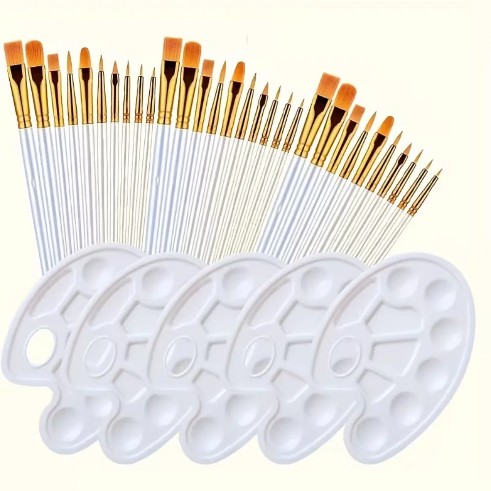 30Pcs Brushes & 5 Palettes Art Set, Painting Kit for Acrylic Oil Watercolor, Supplies for Artists & Beginners