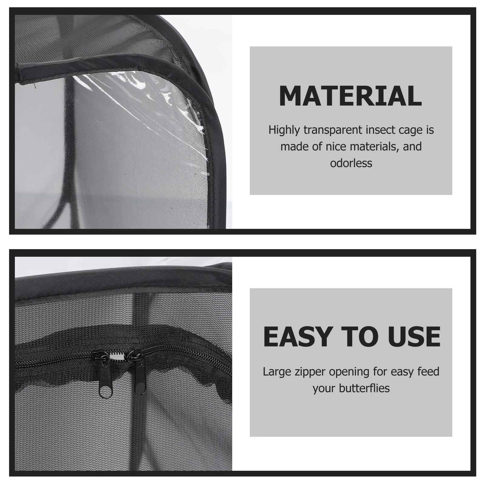 

Breathable Insect Observation Cage Portable Transparent Mesh Large Zipper Opening Outdoor Butterfly Viewing Cage