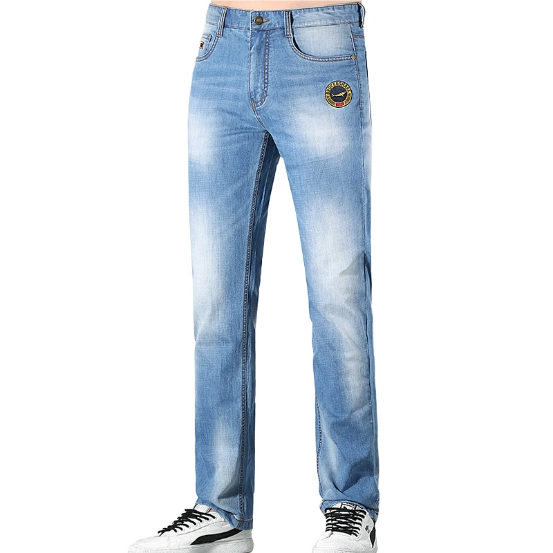

2025 Summer New Men's Blue Jeans Stretching Cotton Pants Bruce&Shark Classic Mid Rise Jeans Straight Leg Male Cowboy Pants Big