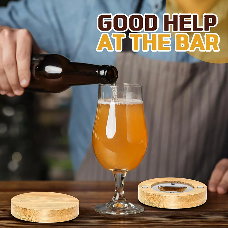 6 قطع فتاحات زجاجات مستديرة من الخيزران فتاحات بيرة من الخيزران #5