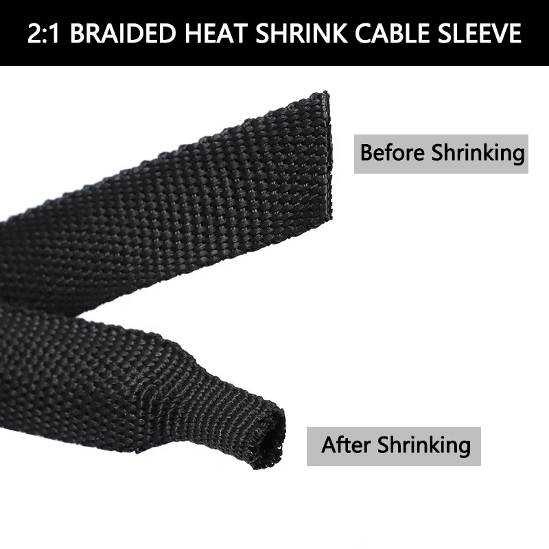 1~50m Braided Cable Sleeve PET Heat Shrink Tube Insulation Flam Retardant Shrinkable Wrap Sheath Cable Organizer Wire Protection
