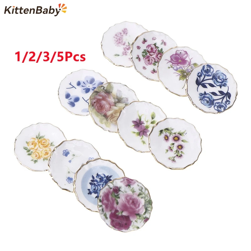 1/2/3/5Pcs 1:12 Dollhouse Miniature Ceramic Plate Dessert Dish Tableware Kitchen Accessories Decor Kids Pretend Play Toy