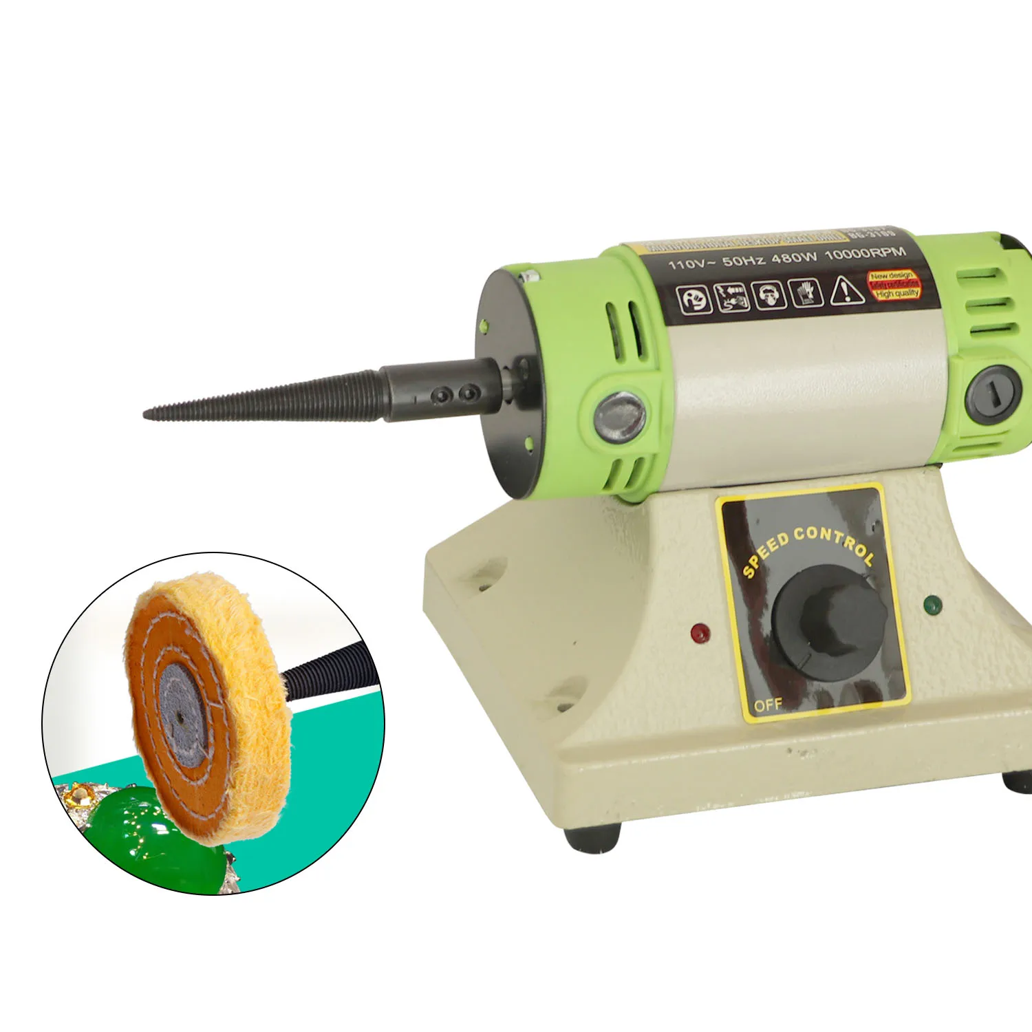 Bench Buffer Polisher 480W Mini Jewelry Rock Polishing Grinding Buffer Machine, Variable Speed 0~10000 RPM