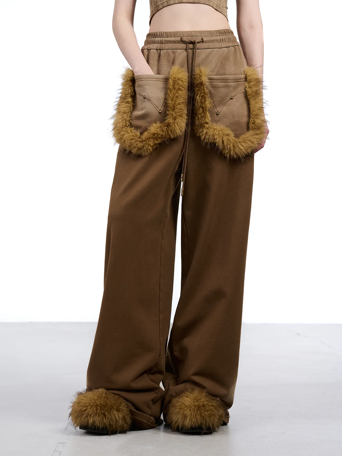 

NORTH NODE Wide Leg Pants with Big kets Spliced Plaid Waed Cotton Casual Trousers for Women Skin-friendly Breathable