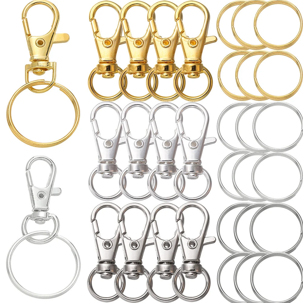 20/50Pcs Swivel Snap Hooks with Key Ring Metal Swivel Lobster Claw Clasps for DIY Keychain Bag Hang Jewelry Making Accessories