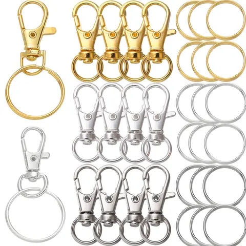 20/50Pcs Swivel Snap Hooks with Key Ring Metal Swivel Lobster Claw Clasps for DIY Keychain Bag Hang Jewelry Making Accessories