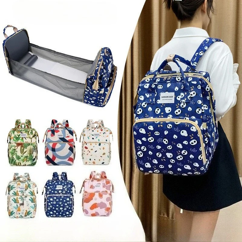 Mommy Diaper Bags Baby Bed Mother Large Capacity Nappy Milk Bottle Backpacks with Changing Mat Convenient Baby Nursing Bags Gift