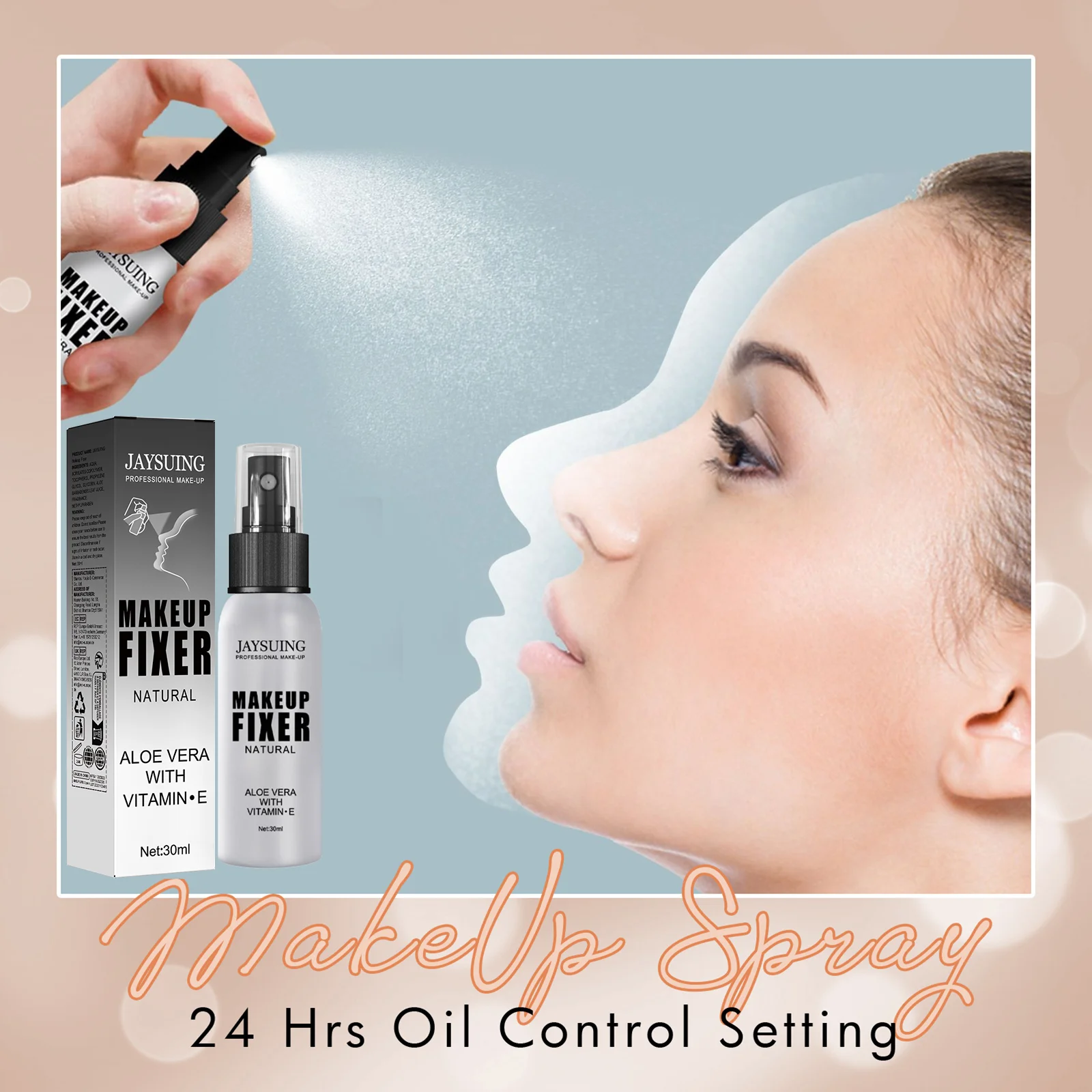 Jaysuing Spray fixateur de maquillage hydratant contrôle de l'huile imperméable ne se décolore pas réglage de maquillage longue durée et Spray rafraîchissant