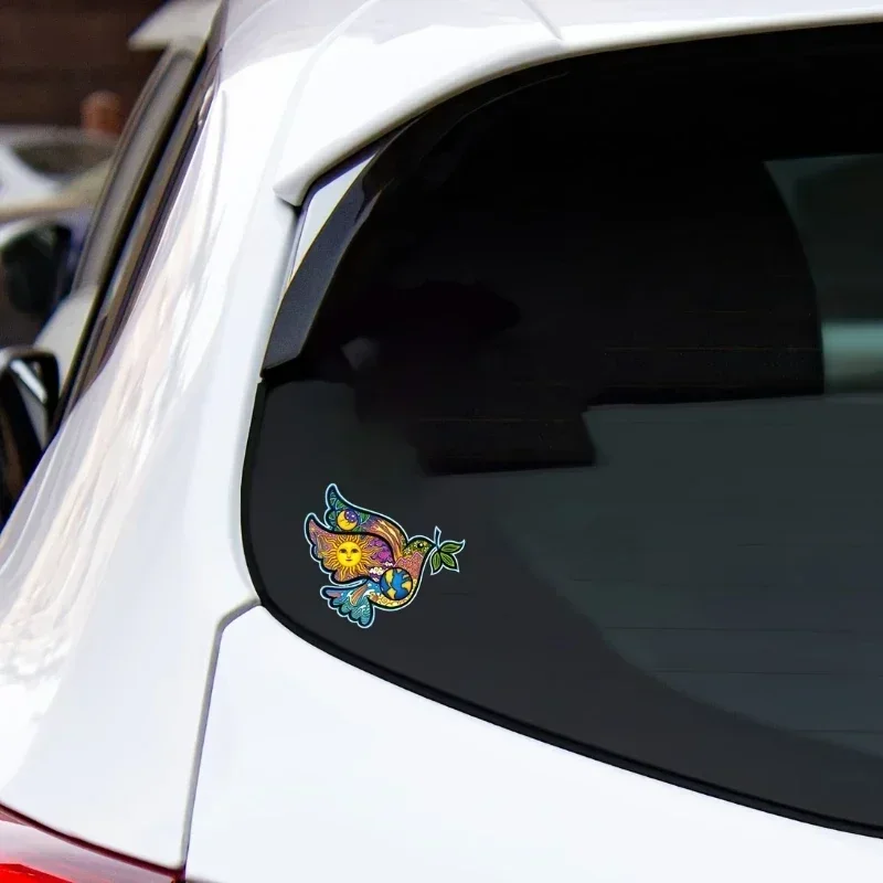 Adesivos de carro dos desenhos animados adorável pomba adesivo de vinil com ramo de oliveira para superfícies pacízes animais motocicleta tanque acess