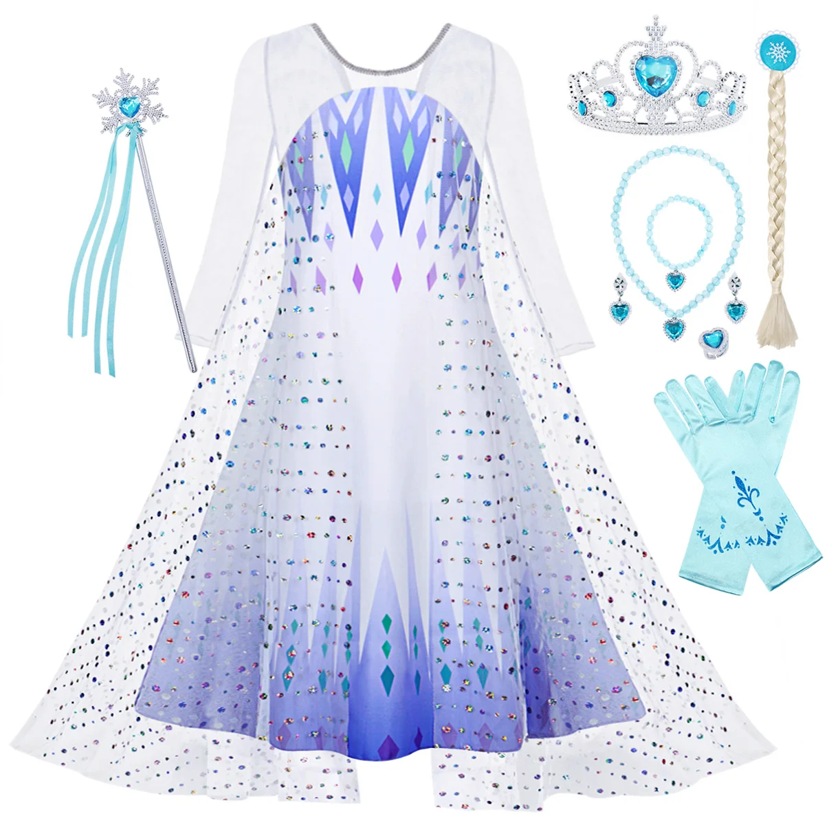 

Jurebecia Elsa Princess Outfits Dress For Girls Halloween Costume Cosplay Fancy Party Dress Up Birthday Shawl Children'S Clothes