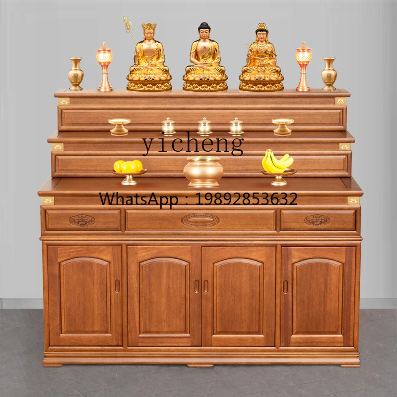 

GX храм Будды из цельного дерева, трехслойный алтарь, бытовой стол для благовоний, многослойный стол Будды, ступенчатый алтарь