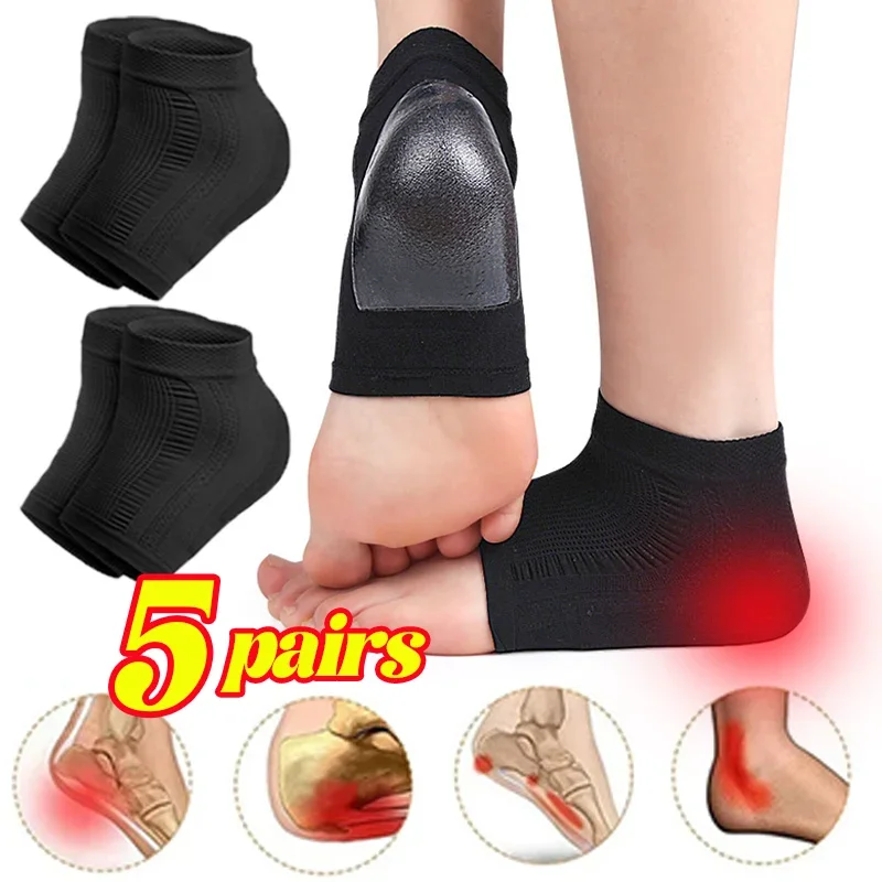 

1/2/5Pairs Nylon Silicone Heel Protectors Reduce Pressure Relief Pain Anti Slip Breathable Foot Protection Cover Half-yard Socks