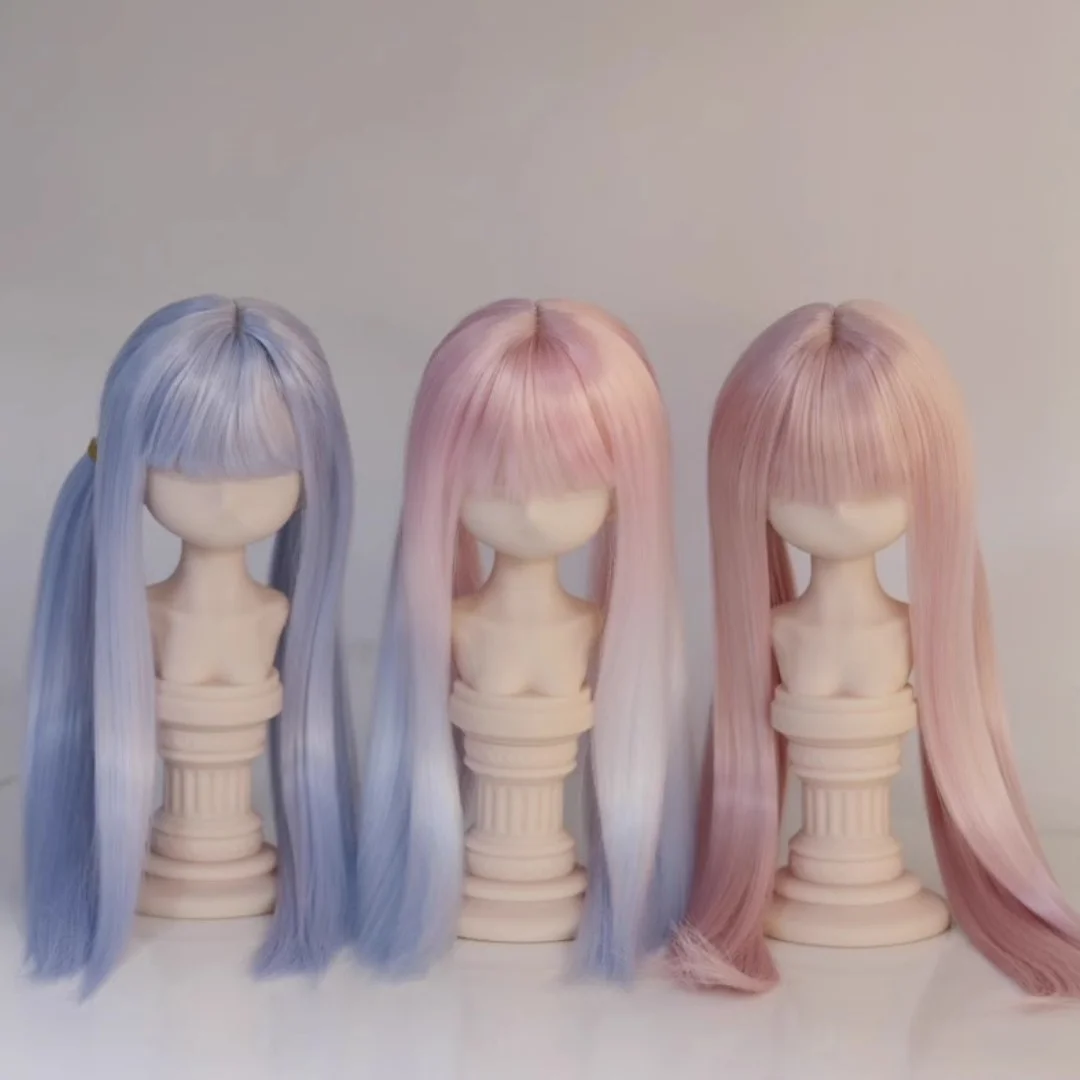 Double Ponytail Hair Wig Blank 1/3 1/4 In Stock BJD Long Straight Beautiful Girls High Temperature Silk Blue Doll Accessories