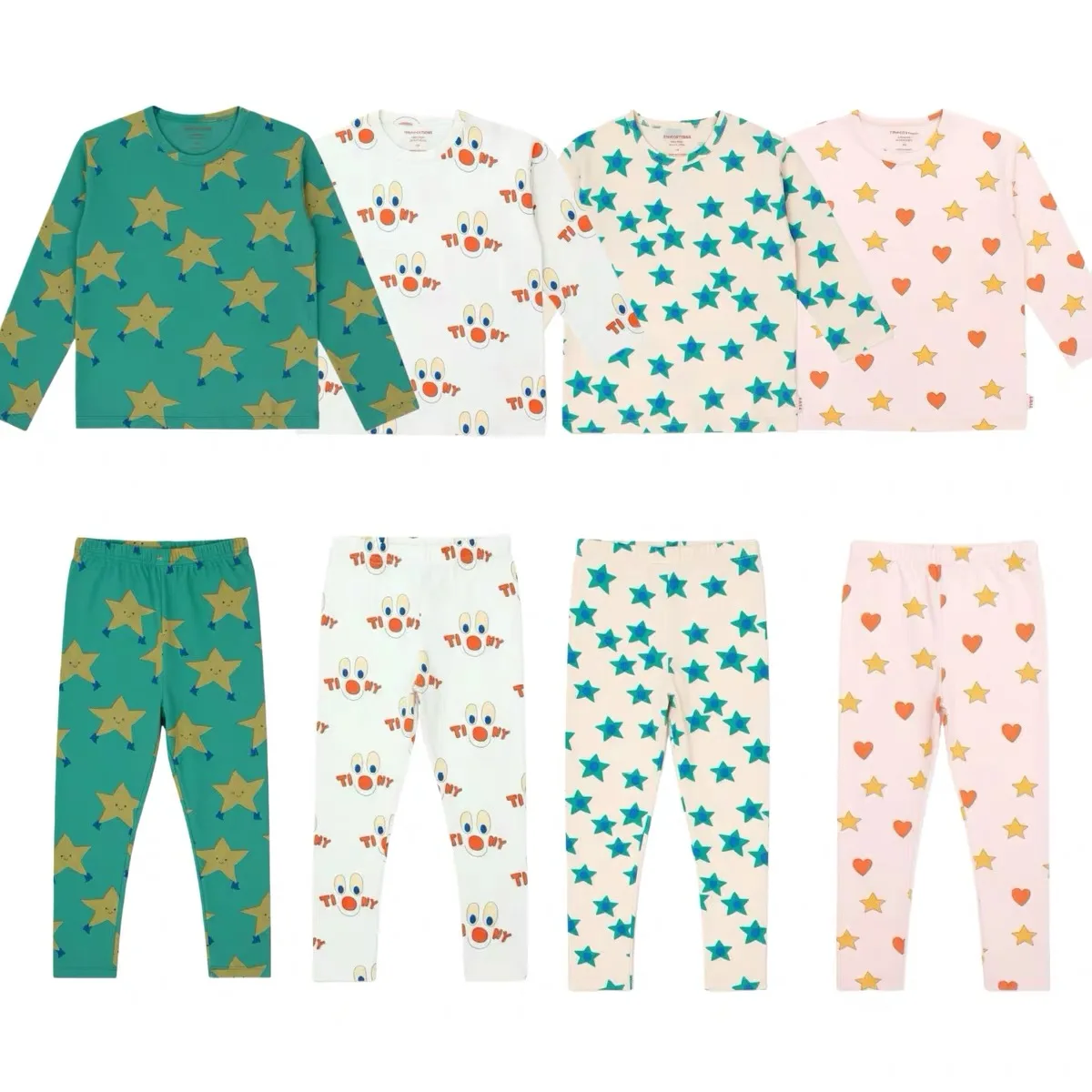 2025 AW جديد أطفال بنين تي شيرت و يغطي الرجل المنزل مجموعات بيجامة مجموعات الكرتون الوردي الأخضر جميل طباعة الفتيان والفتيات الأطفال