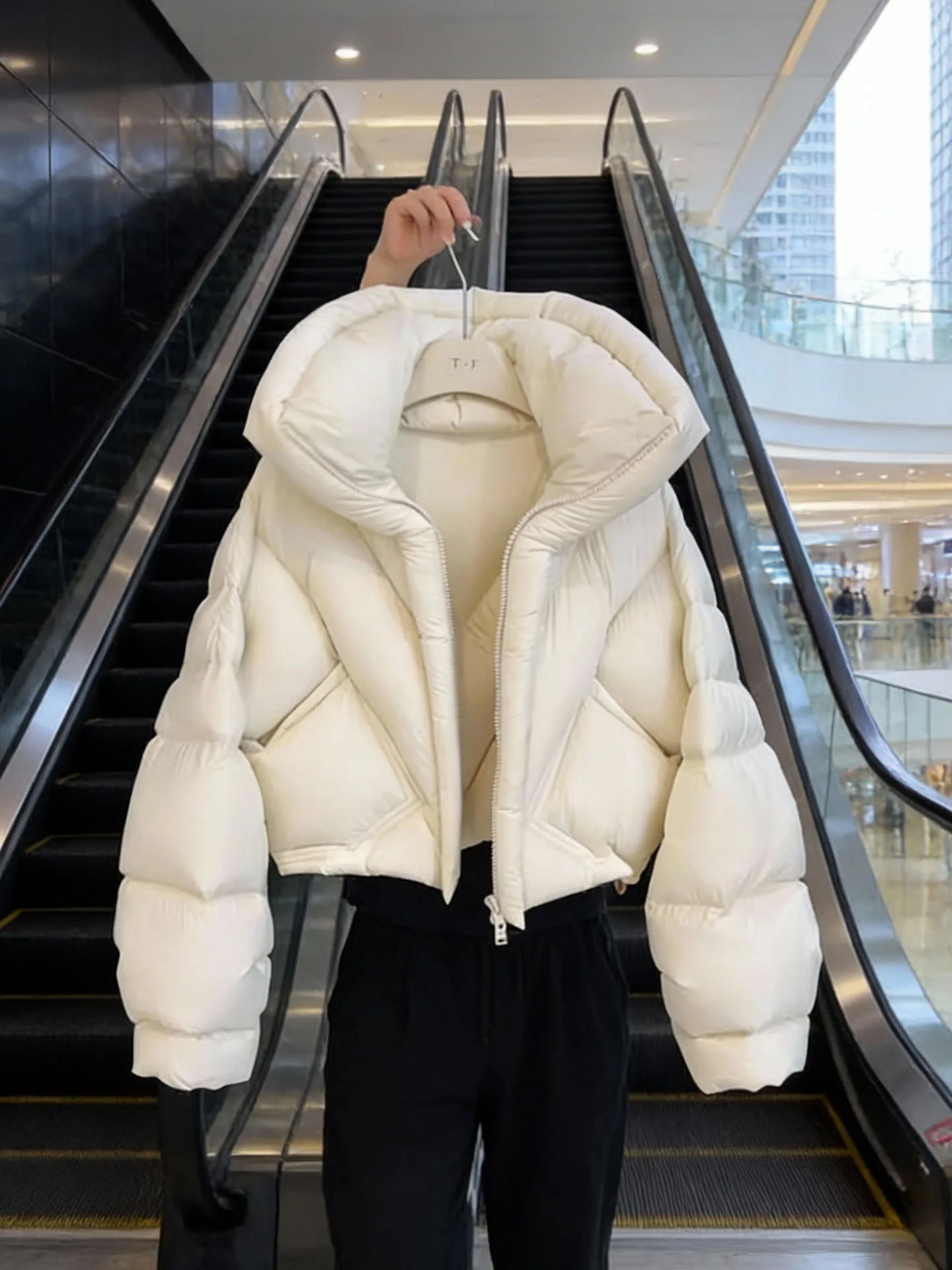 Sli ort puffer jaet casaco feminino de pele sintética branco puffa inverno thi outerwear coreano sle ajuste regular fibra de poliéster