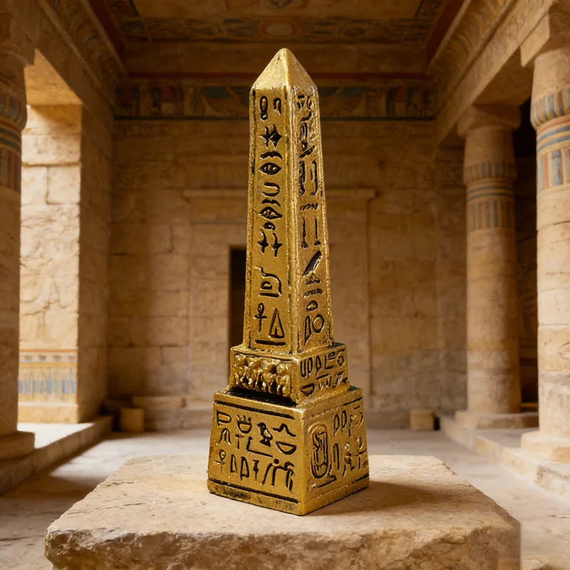 Obelisk Harz-Ornament mit Inschrift, spitz zulaufender Turm, Altägyptischer Gedenk-Souvenir, Pharao-Tischdekoration, Geschenk – Detail 3