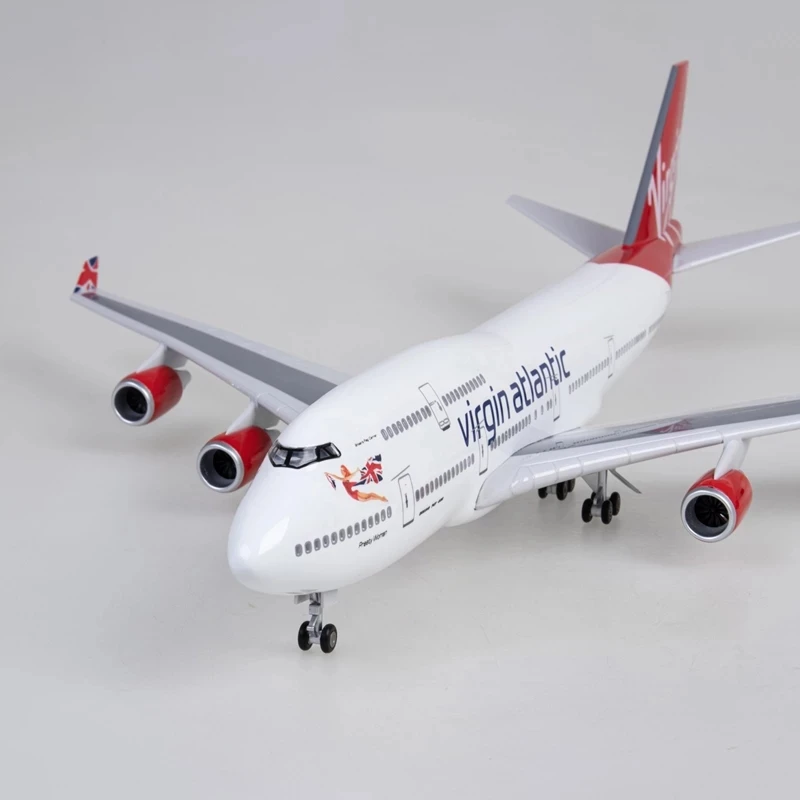B747 Virgin Atlantic Plane Model 47CM Aircraft British Airline Diecast Airplanes W Light and Wheel Landing Gear Miniature Plane