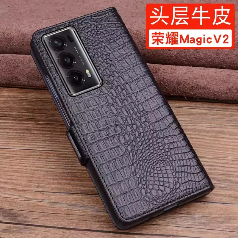 Luxury Genuine Leather Case for Huawei Honor Magic V2 Carcasa Business Flip Phone Funda for Honor MagicV2 Fundas Skin Coque capa