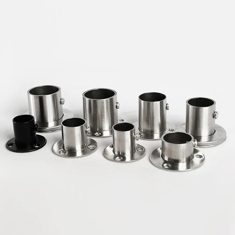 

10PCS Stainless Flange Seat High Foot Opening Wardrobe Hanger Pole Seat Shower Curtain Towel Pole Round Tube Clothes Drying Pole