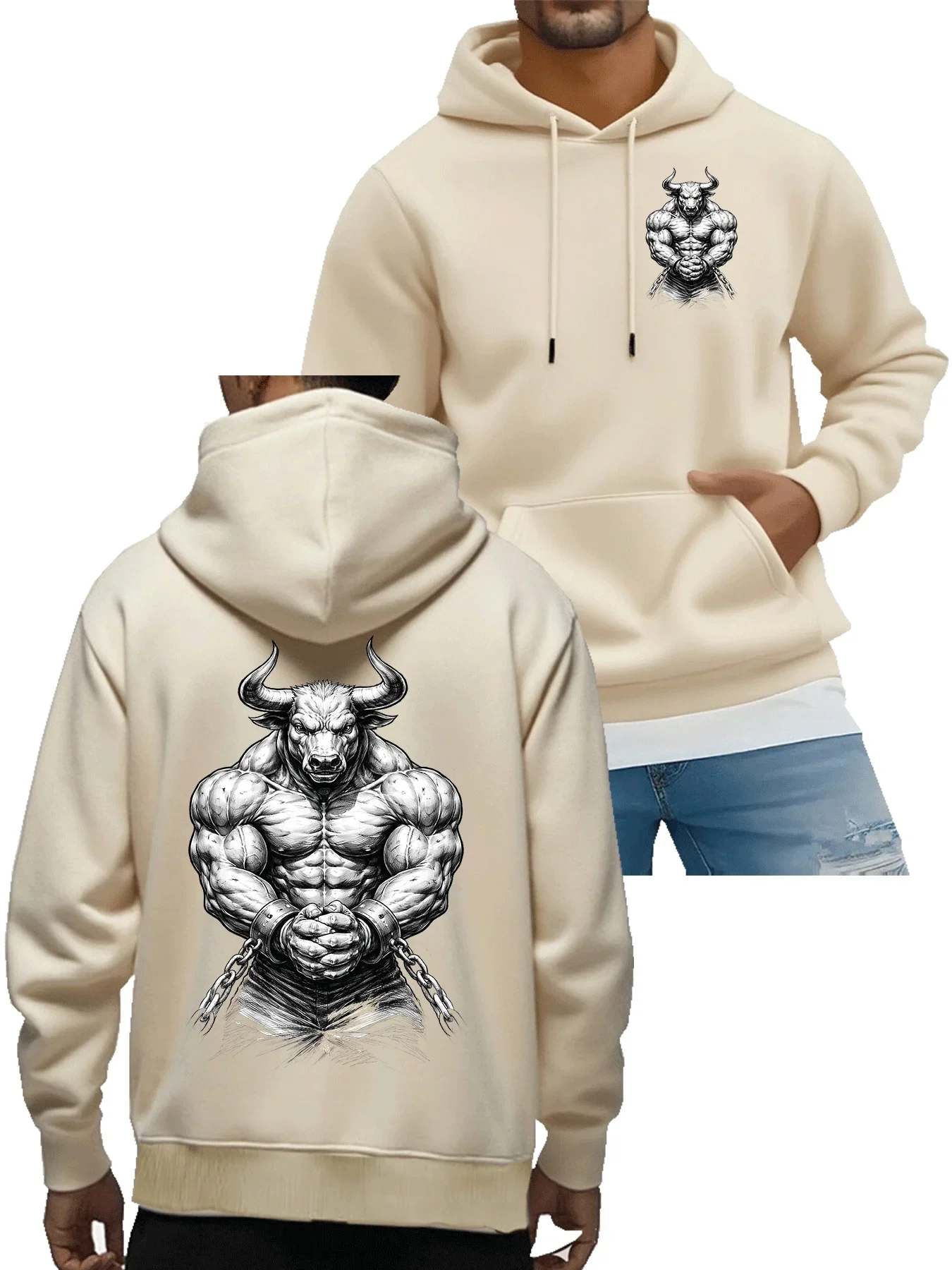 Hot Selling Minotaur Muscle Strength Graphic Hoodie Men Women Oversized Casual Streetwear Hooded Sweatshirt