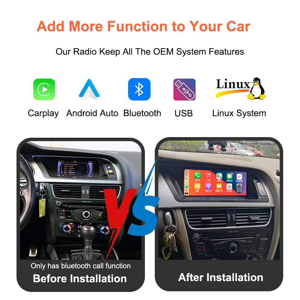 BONROAD 8,8 Zoll Wireless Carplay Android Auto Multimedia Player Autoradio für Audi A4 B8 2009-2016 GPS BT Stereo – Detail 6