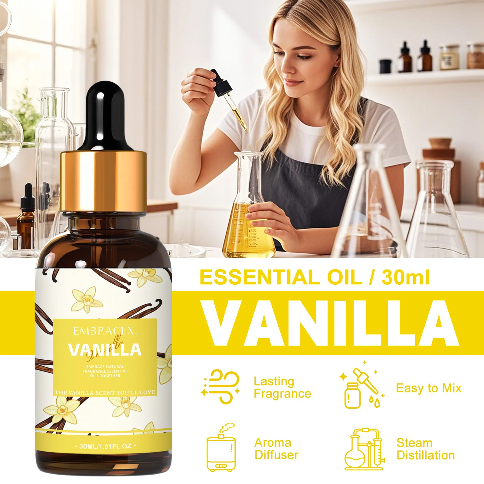 30ml Vanilla Essential Oil For Diffusers Candles Making Gift To Friends Warm Scent Aromatherapy - view 2
