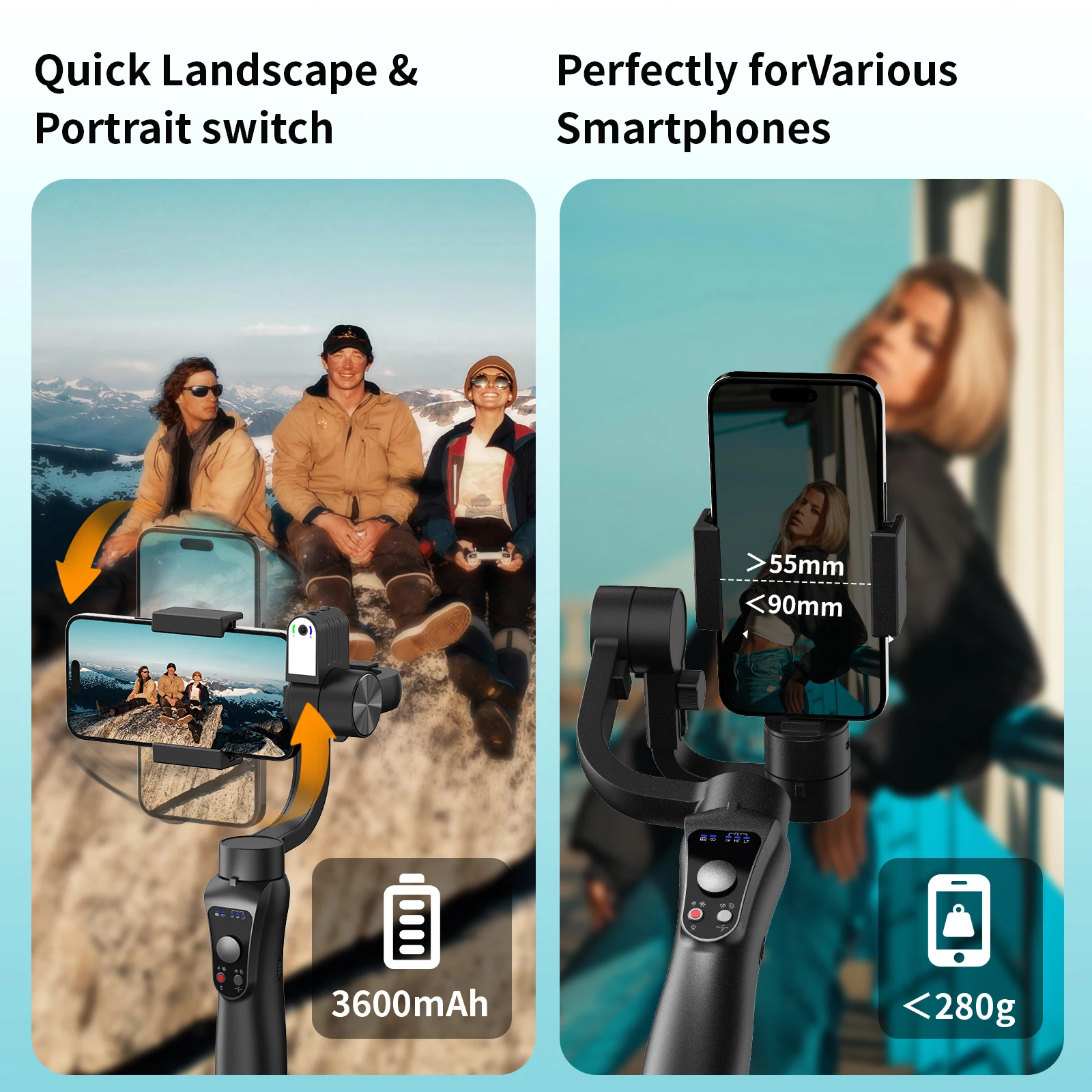 S5 Pro 3-Axis Gimbal with Fill Light & AI Face Tracking, Anti-Shake Stabilizer 360° for iPhone/Android, gimbal for Vlog/TikTok