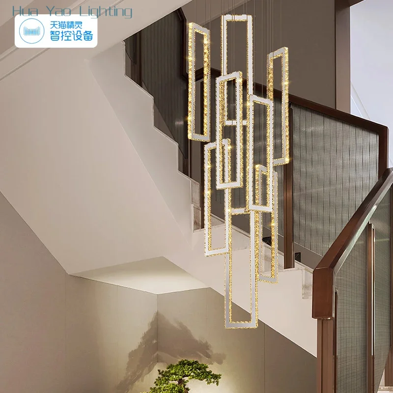 Staircase Lamp Long Chandelier Villa Duplex Light Luxury Rotating Staircase Lamp Hotel Project Living Room Lamp Crystal Chandeli