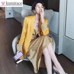 Large Size Women's 2024 Summer Cool Casual Suit Jacket Paired with Printed Camisole Skirt Design for Women's Two-piece Set